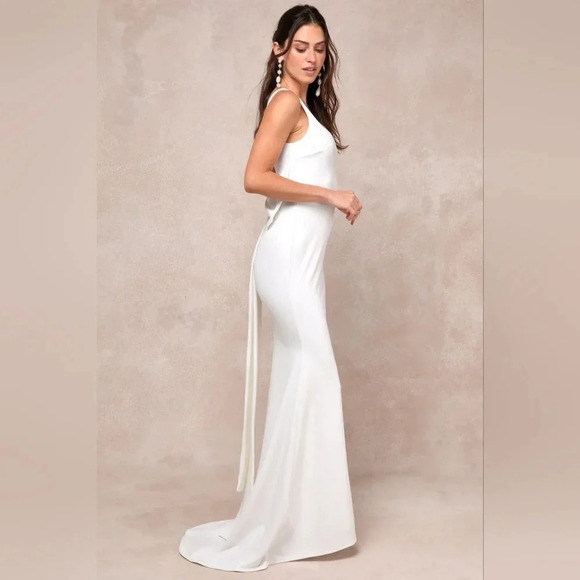 Lulus Loving Fate White Bow Square Neck Backless Maxi Dress Wedding Bridal - Picture 4 of 14